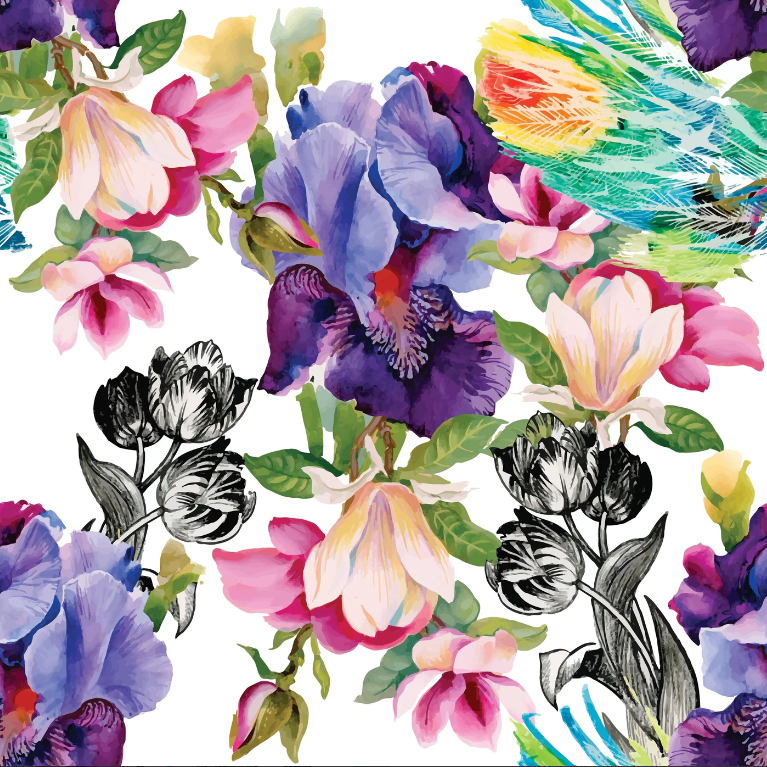Papier découpage - Colorful Floral Black and White
