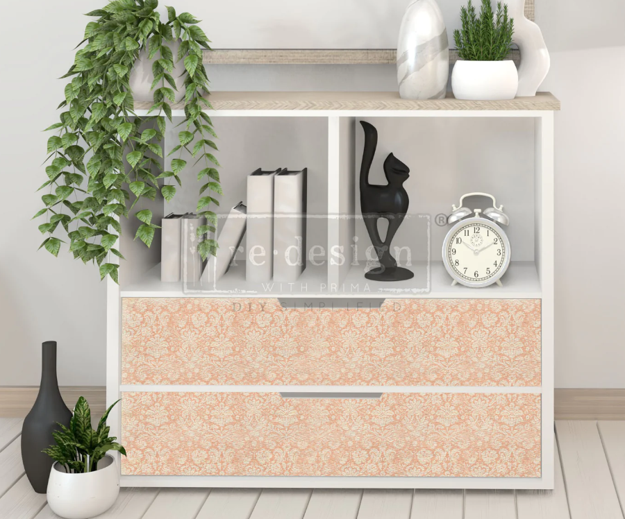 Papier découpage - Peach Damask (Papier de Mûrier)