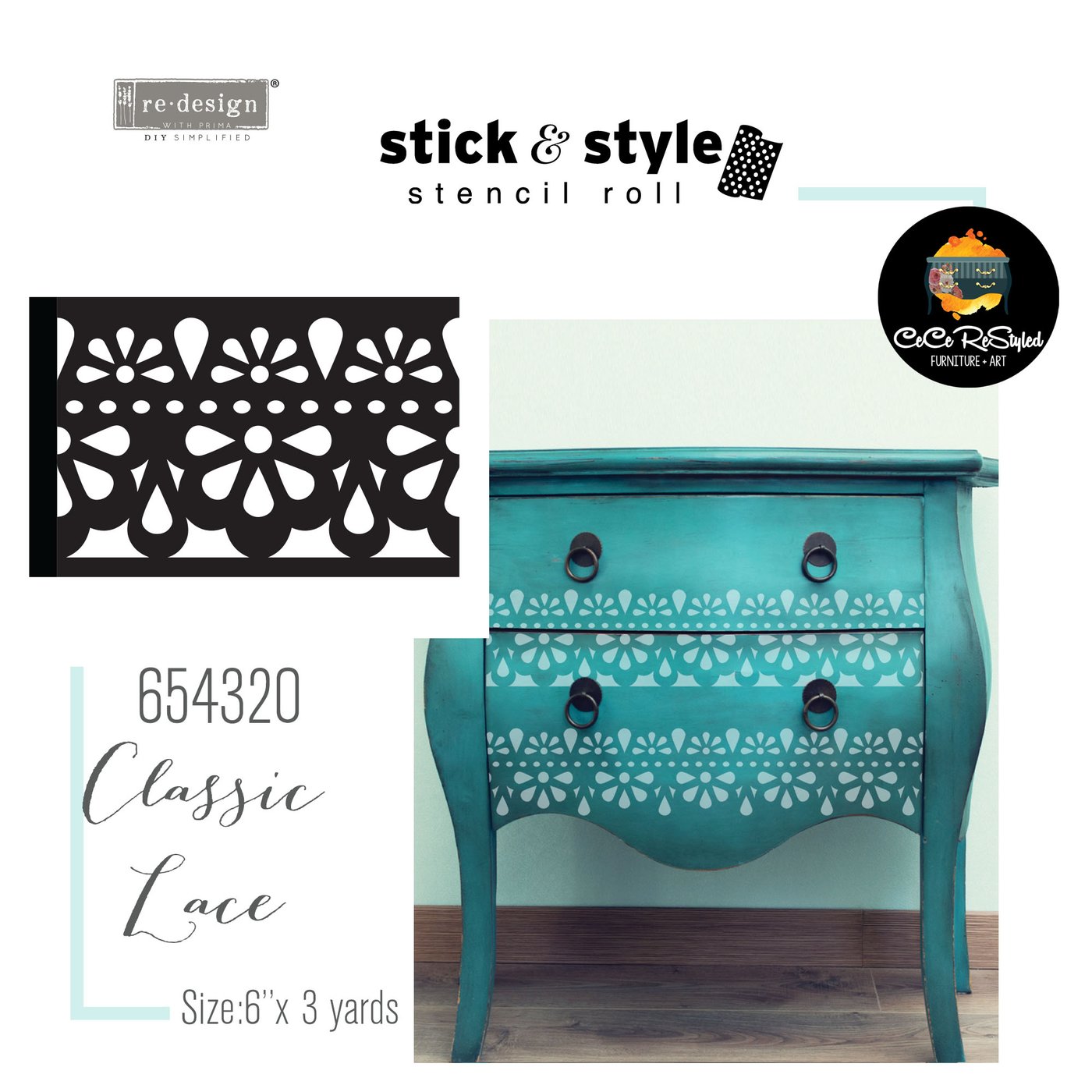 Stencils - Classic Lace (Adhesive Roll) Stick & Style Stencil