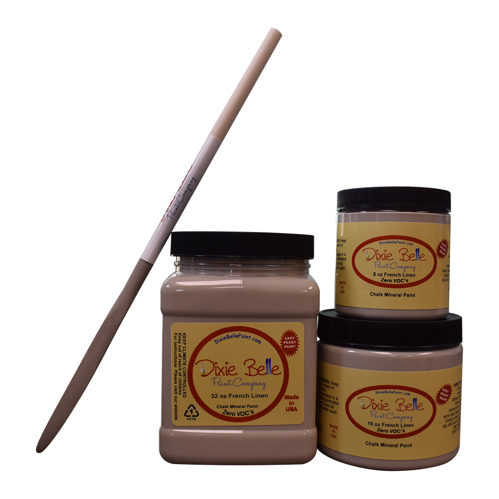 La peinture de couleur "French Linen" de Dixie Belle est un taupe clair. Avec un mélange chaud et patiné de brun et de gris, cette couleur douce reflète naturellement la lumière. La peinture à la craie minérale de Dixie Belle est un produit de qualité supérieur. Parfaite pour peindre sur les meubles, elle peut aussi très bien être utilisée sur d'autres surfaces comme le bois, le métal, le verre, la céramique, le tissus et plus.