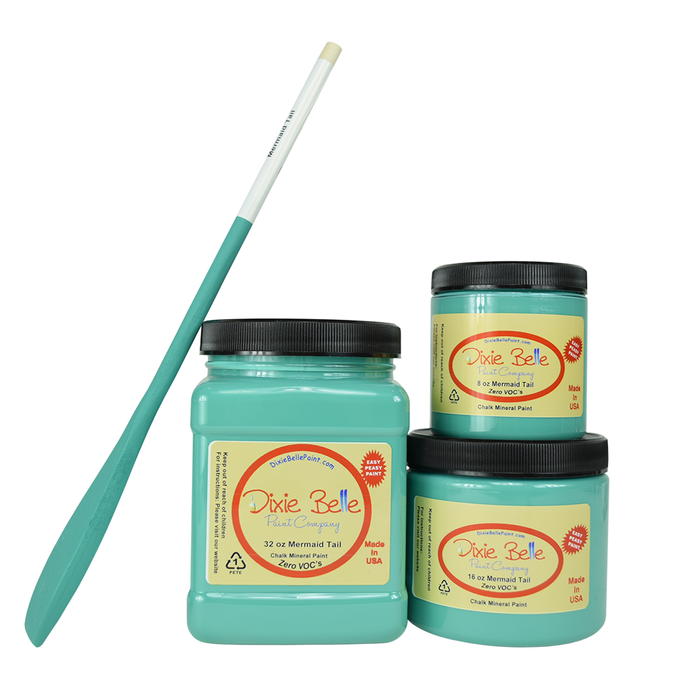 La peinture de couleur "Mermaid Tail" de Dixie Belle est yn beau turquoise ! La peinture Ă la craie minĂ©rale de Dixie Belle est un produit de qualitĂ© supĂ©rieur. Parfaite pour peindre sur les meubles, elle peut aussi trĂšs bien ĂȘtre utilisĂ©e sur d'autres surfaces comme le bois, le mĂ©tal, le verre, la cĂ©ramique, le tissus et plus.