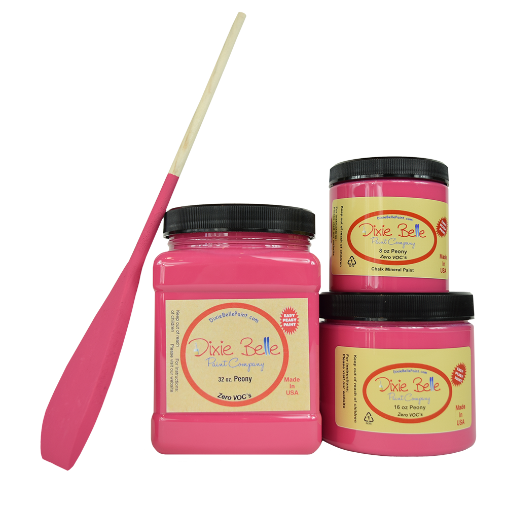 La peinture de couleur "Peony" de Dixie Belle est un rose foncé audacieux et parfait pour une variété de styles tels que preppy, bohème ou même glam avec une touche métallique. Peony nous fait penser au chewing-gum et aux fleurs épanouies. La peinture à la craie minérale de Dixie Belle est un produit de qualité supérieur. Parfaite pour peindre sur les meubles, elle peut aussi très bien être utilisée sur d'autres surfaces comme le bois, le métal, le verre, la céramique, le tissus et plus.