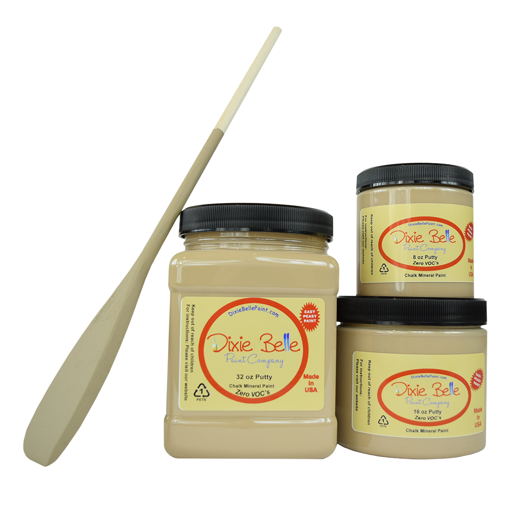 La peinture de couleur "Putty" de Dixie Belle est un taupe, marron, pas trop foncé, pas trop clair. Vous ne pouvez pas vous tromper avec du putty dans vos mains. La peinture à la craie minérale de Dixie Belle est un produit de qualité supérieur. Parfaite pour peindre sur les meubles, elle peut aussi très bien être utilisée sur d'autres surfaces comme le bois, le métal, le verre, la céramique, le tissus et plus.