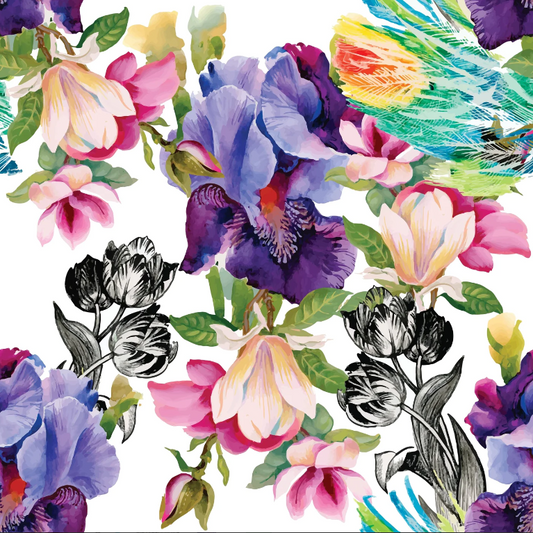 Papier découpage - Colorful Floral Black and White
