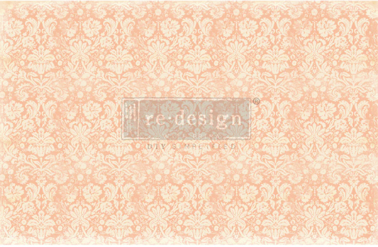 Papier découpage - Peach Damask (Papier de Mûrier)