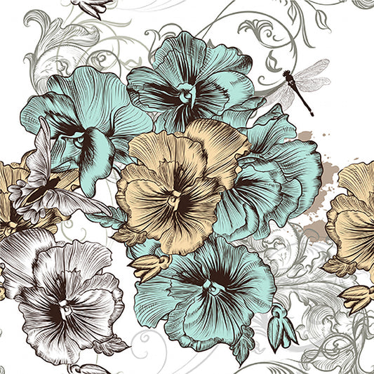 Decoupage paper - Blue and yellow flowers (Rice Paper)