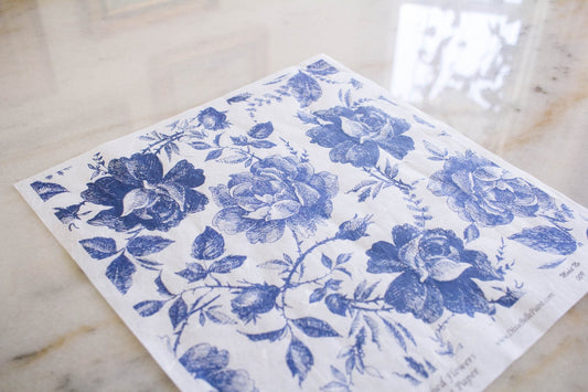 Decoupage paper - Blue sketched Flowers (Rice Paper)