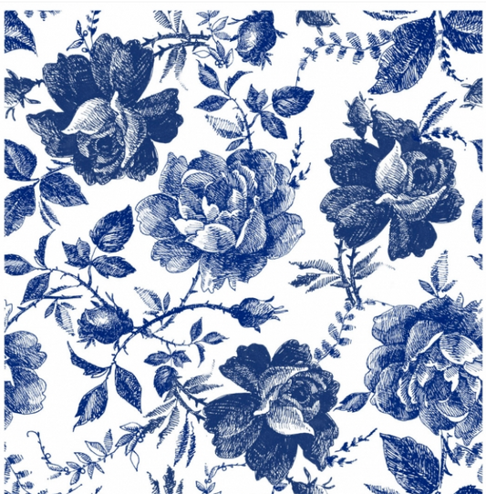 Papier découpage - Blue sketched Flowers (Papier de Riz)