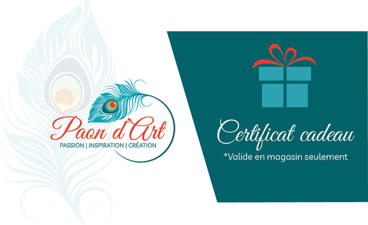 Certificat cadeau boutique Paon d'Art