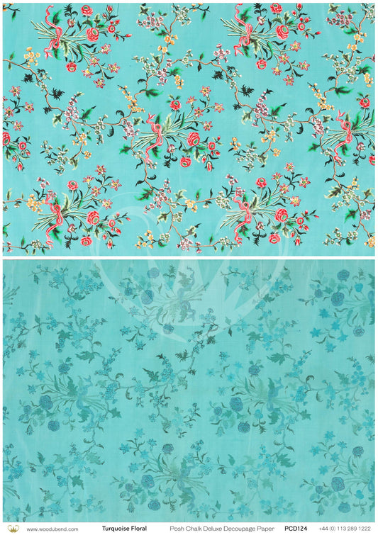 Papier découpage -Turquoise Floral (Papier de Riz)