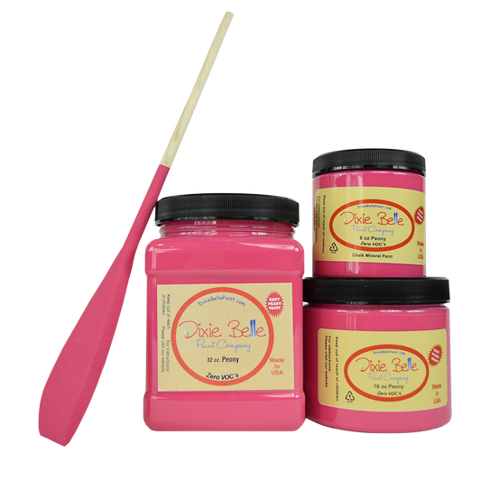 La peinture de couleur "Peony" de Dixie Belle est un rose foncé audacieux et parfait pour une variété de styles tels que preppy, bohème ou même glam avec une touche métallique. Peony nous fait penser au chewing-gum et aux fleurs épanouies. La peinture à la craie minérale de Dixie Belle est un produit de qualité supérieur. Parfaite pour peindre sur les meubles, elle peut aussi très bien être utilisée sur d'autres surfaces comme le bois, le métal, le verre, la céramique, le tissus et plus.